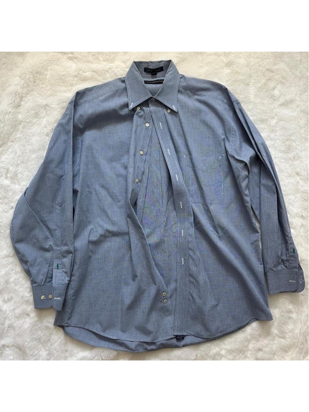 vintage blue & white tommy hilfiger long sleeve button down shirt